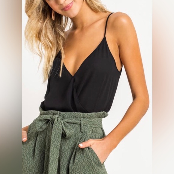 Lush black wrap front spaghetti strap bodysuit thong bottom size L large - Picture 1 of 10